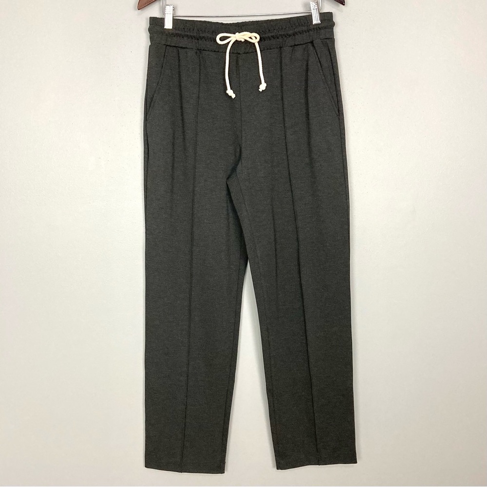 Loft Ponte Knit Pintuck Pants Women’s Size M Pull On Pockets Straight Leg Gray